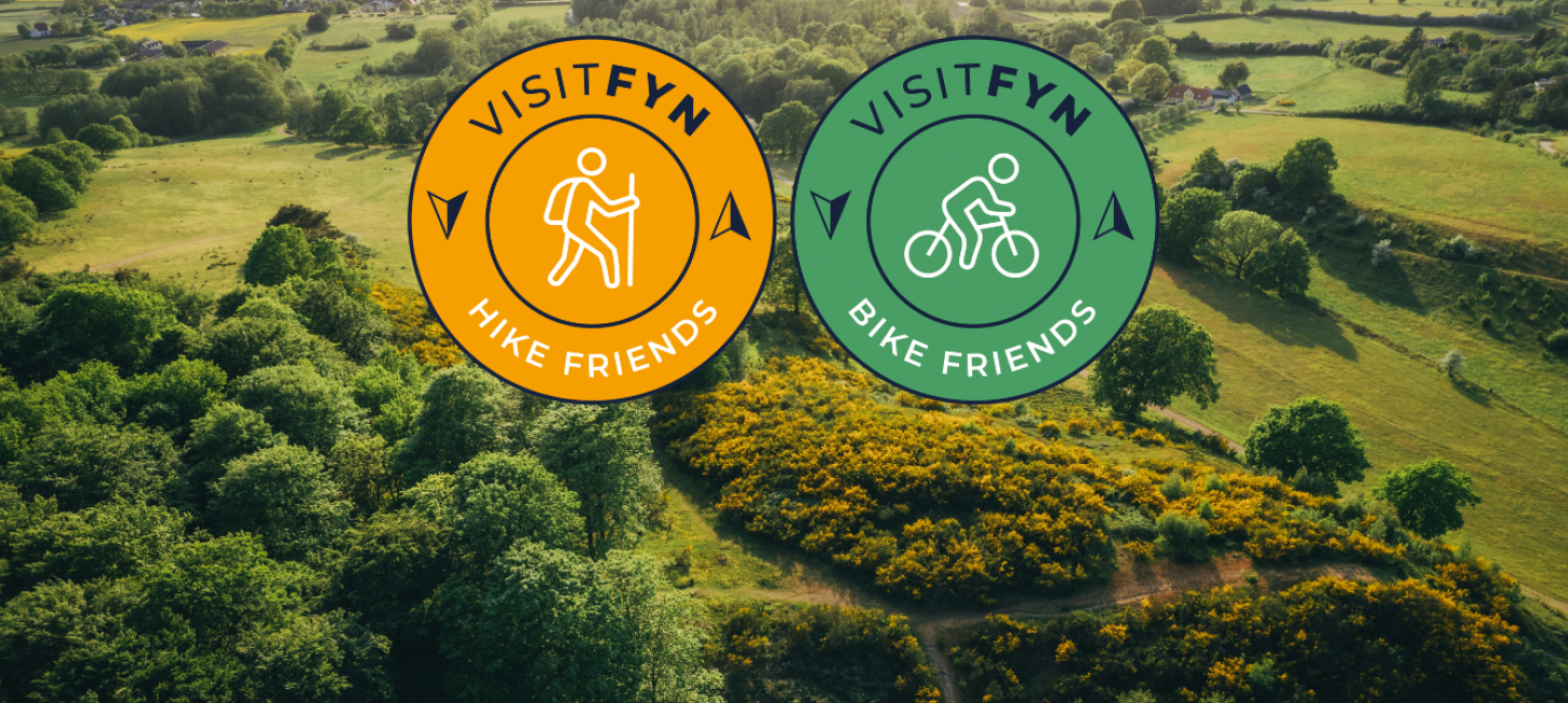  Svanninge Hills with green grass and green trees and graphic logos for the Bike and Hike Friends concept