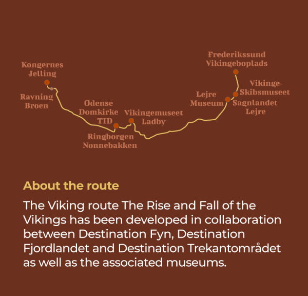 A graphic-based route map of the Viking route from Jutland over Fyn to Zealand